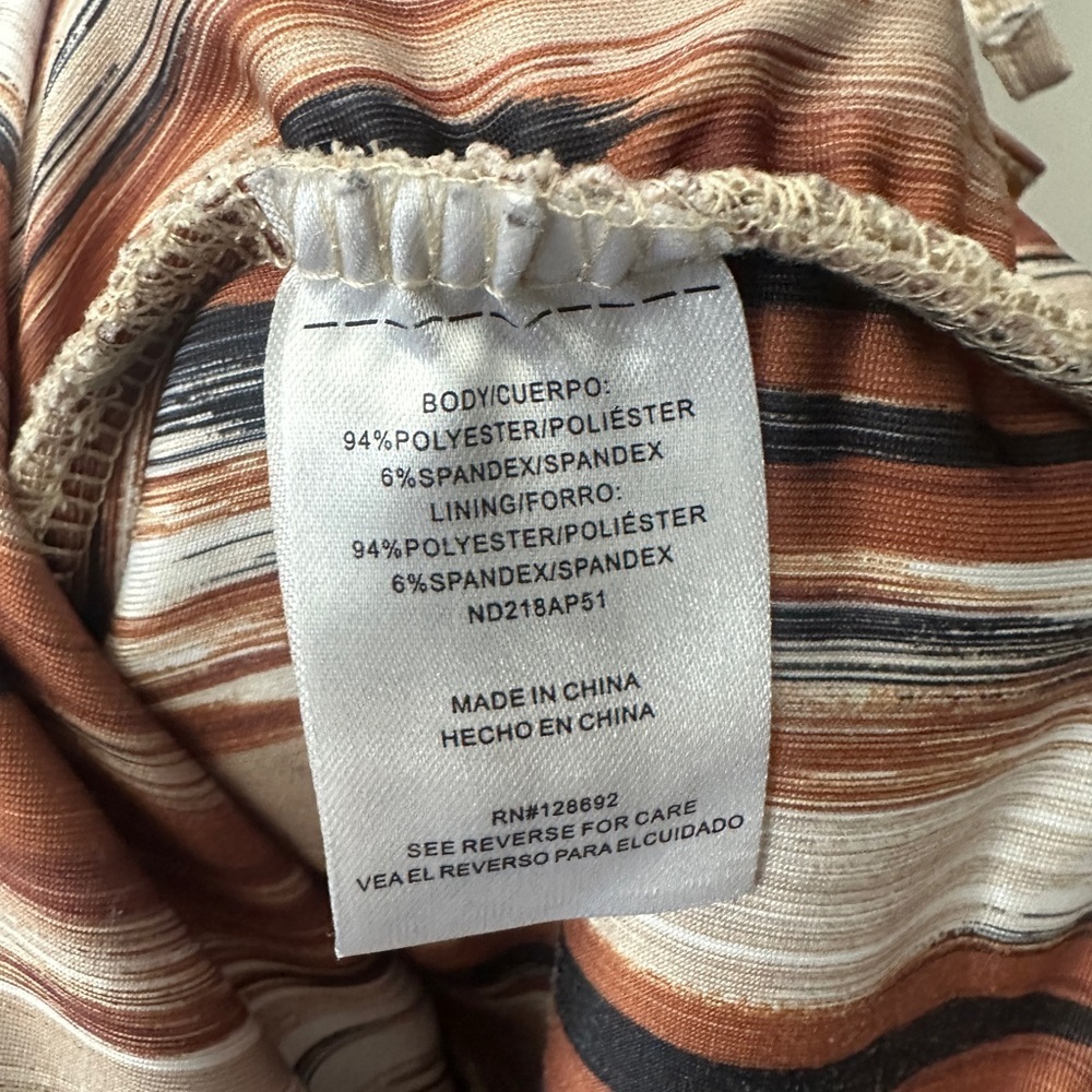 Madden NYC Side Ruched Tie-Detail Satin Slip Dress in Brown Multi - Picture 7 of 9